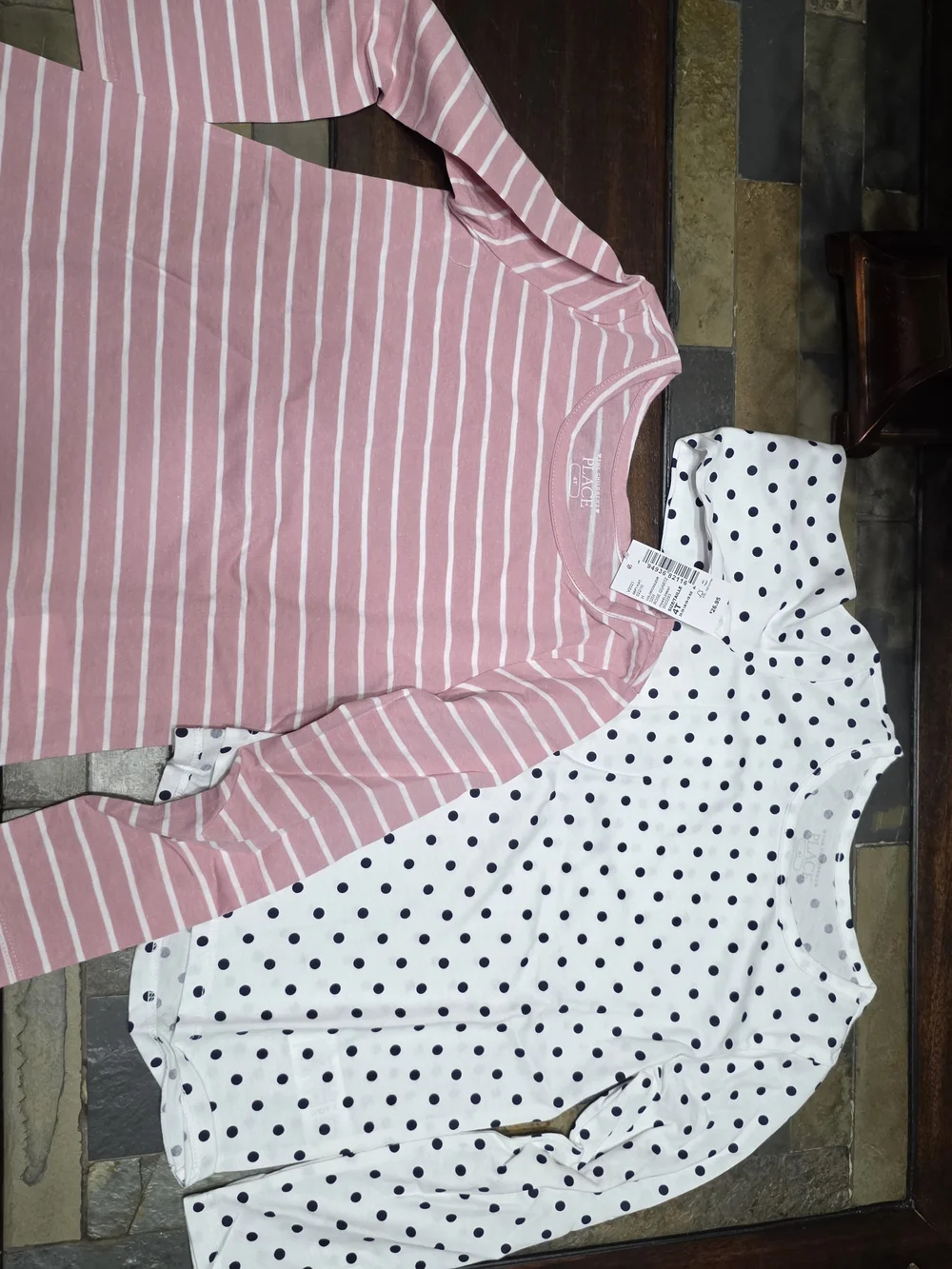 The Children's Place Rose Quartz Stripe Top & White Polka Dot Long sleeve shirts